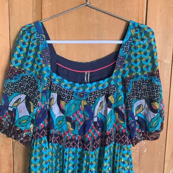 Anthropologie Abstract blue/green metallic maxi dress NWT - Picture 6 of 14